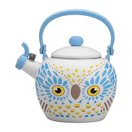 Teekanne mit Teekanne aus Emaille, Wasserkocher, Wasserkocher, 2.0 Liter - Gourmet Art Owl Design von Supreme Housewares