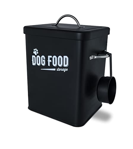 Supremery Hundefutterbox mit Dosierlöffel - Metall Aufbewahrungsbox für Hundefutter - Futter Dose Deckel - Vintage Hundefutter Box Behälter - grau von Supremery