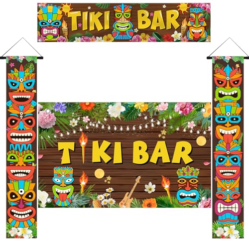 4 Stück Luau Party Dekorationen Tiki Totem Tür Banner Schild Veranda Abdeckung Tiki Bar Hintergrund Fotografie Wandbehang Dekor für Aloha Hawaii Luau Tropical Vaiana Geburtstag Karneval Party Outdoor von SuproBarware