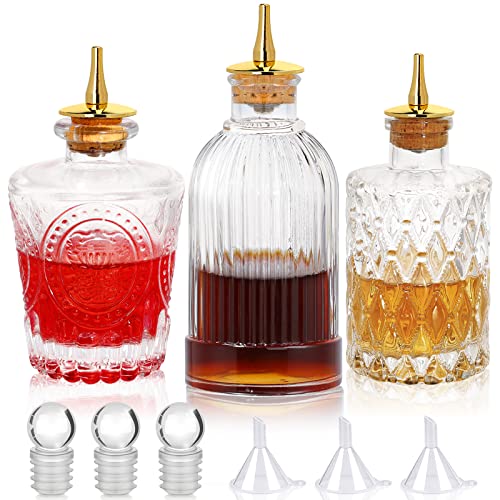 Bitters Flasche Set mit 3 Vintage Glas Dasher Bitter Flaschen für Cocktail Whiskey Mixen Getränkespender mit Kork Edelstahl Dash Top Antik Professionelle Bar Restauranware Küche von SuproBarware