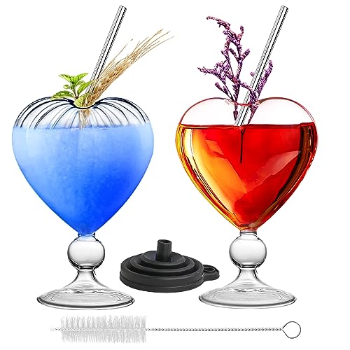 Cocktail Gläser Set 2 Stück Klar Martini Tassen Herzform Liebe Romantische Kelch Weinglas Kristall Margarita Trinkgläser Stundenservice für Besondere Feier Hochzeit Abendessen von SuproBarware