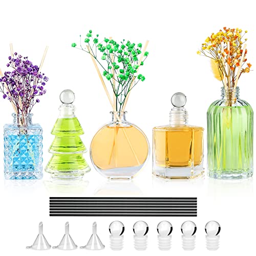 Diffusor-Glasflaschen, leer, Set mit 5 Stück, transparent, dekorative Flaschen, Duftvase, Gläser, Öl-Diffusor, Behälter mit Stäbchen, für Zuhause, Büro, Hochzeit, Valentinstag von SuproBarware