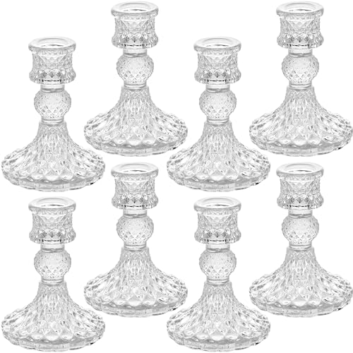 SuproBarware Kerzenhalter aus klarem Glas, 8-teiliges Set, Diamant-Stil, Kegelkerzenhalter für formelle Veranstaltungen, Hochzeit, Festival, Kirche, Party und Festival-Dekoration (Diamant-8) von SuproBarware