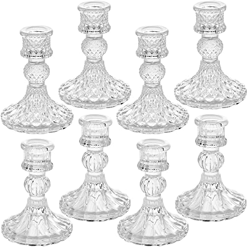 Kerzenhalter aus transparentem Glas, 8-teiliges Set mit kegelförmigen Kerzenhaltern und gestreiften Kerzenhaltern, Zwei Stile für formelle Veranstaltungen, Hochzeit, Festival, Kirche, Party und von SuproBarware