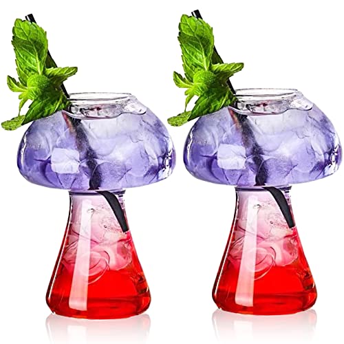 SuproBarware Pilzgläser Kreative Pilz Cocktailgläser Set mit 2 Stück Pilzförmigen Getränkebechern 250 ml Weingläser für Party Neuheit Pilzgläser Trinken für KTV Bar Club von SuproBarware