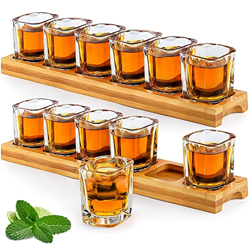 SuproBarware Schnapsgläser-Set, 60 ml, Cocktailhalter, 2 Packungen und 12 Schnapsgläser, Getränke, Servierbrett, Organizer und klares Kristallglas für Liköraufnahmen, Whisky, Brandy, Wodka, Rum von SuproBarware