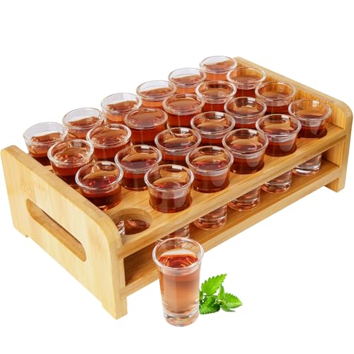 Schnapsgläser Set 0,5 oz/15ml Cocktailhalter und Schnapsglas Mini 24 tlg. Getränke Servierbrett Organizer 24 Löcher mit klarem Kristallglas für Schnaps Shots Whisky Brandy Wodka Rum Home Party Bar von SuproBarware