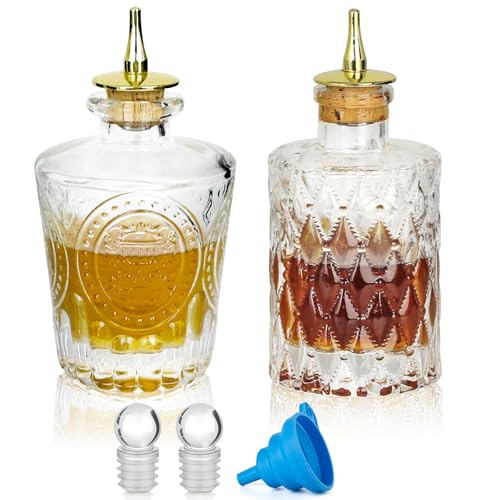 SuproBarware Bitters Bottle 2er-Set, Glasflasche, dekorative Flasche für Cocktails mit goldenem Armaturenbrettdeckel von SuproBarware