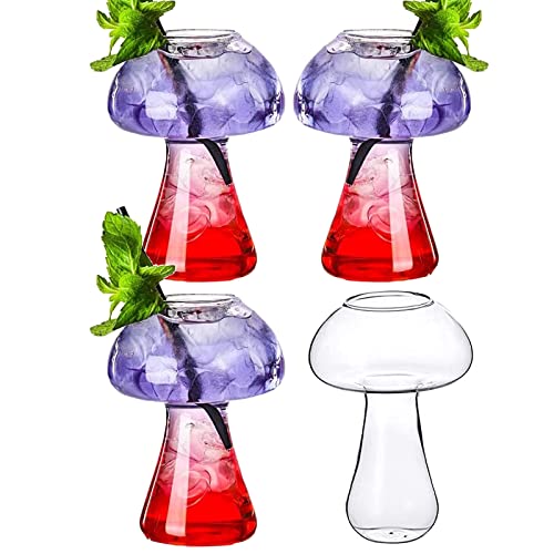 SuproBarware Pilzgläser, Pilz-Cocktail-Glasbecher, 4 Stück, transparent, pilzförmig, 250 ml, Weingläser für Party, Neuheit, Trinkgläser, für KTV Bar Club (transparent) von SuproBarware