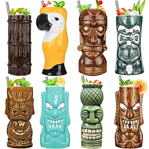 Tiki-Tassen Set,8-teiliges Cocktailgläser-Set Bunte Keramik-Cocktailbecher Kreative Hawaii-Party-Becher-Dekoration für exotische Partys,Bar-Trinkgeschirr,Cocktail-Trinkbecher von SuproBarware