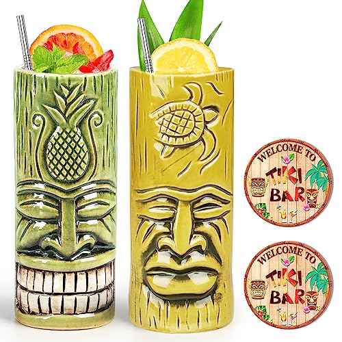 Tiki-Tassen-Set 2 Stück Hawaii-Party-Becher aus Keramik, für Cocktails, hochwertiges Tassen-Set mit 2 Tassen für exotische Party von SuproBarware