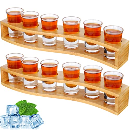 Schnapsgläser Set mit 12 großen lustigen Schnapsgläsern und Halter 30 ml, transparentes Kristallschnapsglas mit Tablett, Servierbrett, Organizer für Likörschnaps, Tequila, Whisky, Brandy, Wodka, Rum von SuproBarware