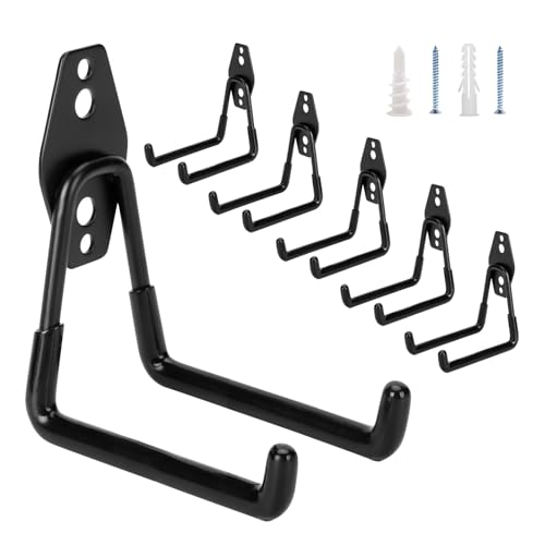 Suprom Garagenhaken, robust, 12,4 cm, Stahlgaragenaufhänger und Organizer für die Organisation von Gartenrasenwerkzeugen, Leitern, Gartenschlauch, Grabschaufel, Fahrrädern, Seilen, 6 Stück von Suprom