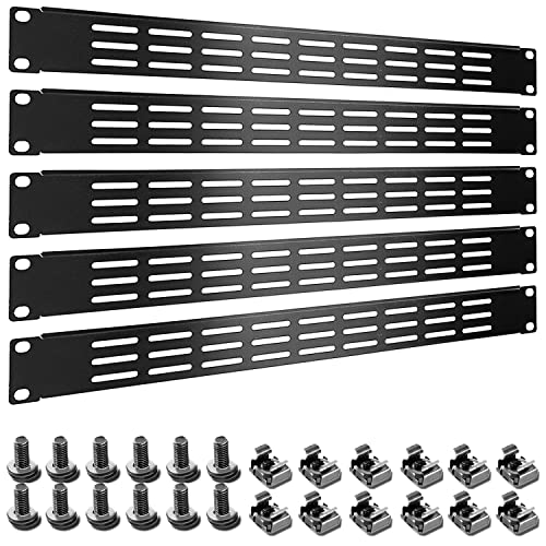 1U 2U 3U Blanko-Rack-Montageplatte, Abstandshalter, schwarze Rackhalterung, Stützstange für Gehäuse, Netzwerkschrank, Kabelmanagement, Barschlitz (belüftet, 1U 5 Stück) von Suprwin