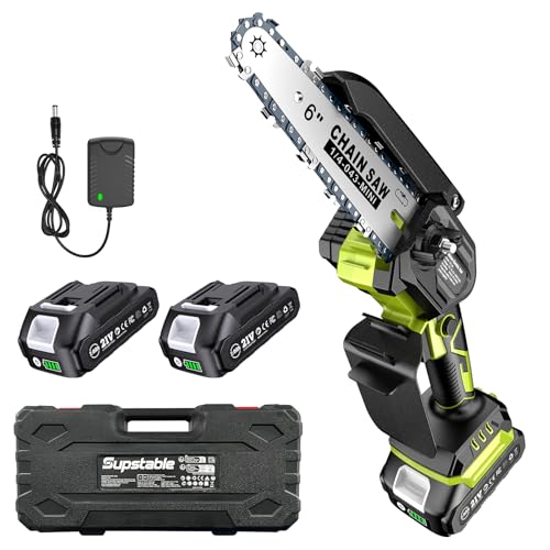 Supstable Mini Kettensäge mit Akku, 6-Zoll-Handkettensäge mit 2 x 2.0 Ah Akkus und Ladegerät, Einhand Astsäge elektrisch für Gartenbäume, Astschere und Holzschneiden Supstable Mini Kettensäge mit Akku, 6-Zoll-Handkettensäge mit 2 x 2.0 Ah Akkus und Ladegerät, Einhand Astsäge elektrisch für Gartenbäume, Astschere und Holzschneiden von Supstable