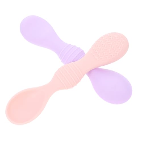 SUPVOX 2 Stück Babylöffel Frei Trainingslöffel für Babybrei und Obstpüree Ergonomisch Sicher bei Zahnung für Babyernährung und Lernfütterung Farblich Sortiert Rosa und Lila von Supvox