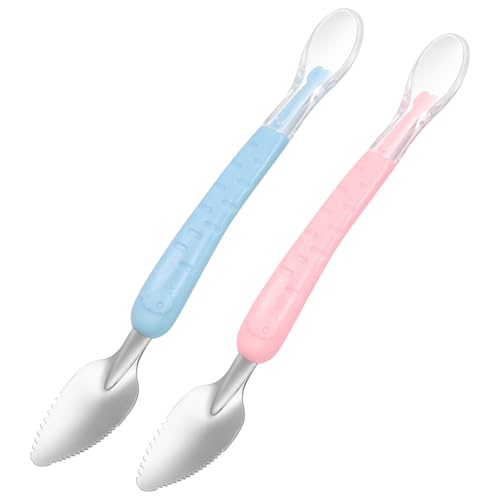 SUPVOX 2 Stück Doppelköpfiger Edelstahl Fruchtpüree Löffel Feinen Zähnen zum Sicheren Babyfüttern und Vielseitigem Abschaben frei für Kleinkinder und Babynahrung von Supvox