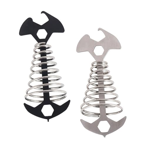 SUPVOX 2 Stück Fish Bone Tent Pegs aus Edelstahl und Schwarz Leichte Outdoor Zeltheringe mit Federhaken Robust und Kompakt für Harten Boden und Windfeste Zeltbefestigung Beim Camping von Supvox