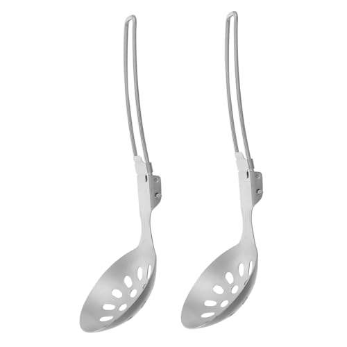 SUPVOX 2 Stück Outdoor Geschirrlöffel Filter Faltbarer Löffel Outdoor Camping Koch Faltbarer Spatel Metallsieb Suppenkelle Camping Küchenutensil Schaumlöffel Silber von Supvox