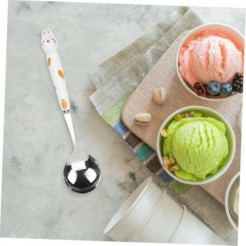SUPVOX 4 Stück Teiliges Edelstahl Löffel mit Süßem Hasen Motiv Keramikgriff Sicher und Langlebig für Kuchen Eiscreme und Desserts Komfortabel Rutschfest und Vielseitig Einsetzbar von Supvox