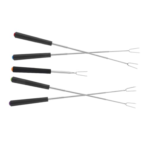SUPVOX 5 Stück Teiliges Edelstahl Grillspieß mit Bunten Kunststoffgriffen Ausziehbare Lagerfeuerspieße zum Marshmallows und Hot Dogs Grillen Robuste Leichte Camping Gabeln für Outdoor von Supvox