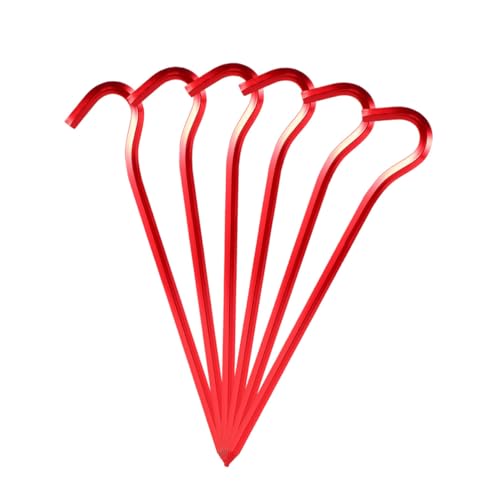 SUPVOX 6 Stück Camping Zeltheringe aus Aluminiumlegierung Gebogene Heringe mit Haken Robuste Zeltpflöcke für Outdoor Zelt Markise Pavillon Rot für Wandern Picknick Abenteuer von Supvox