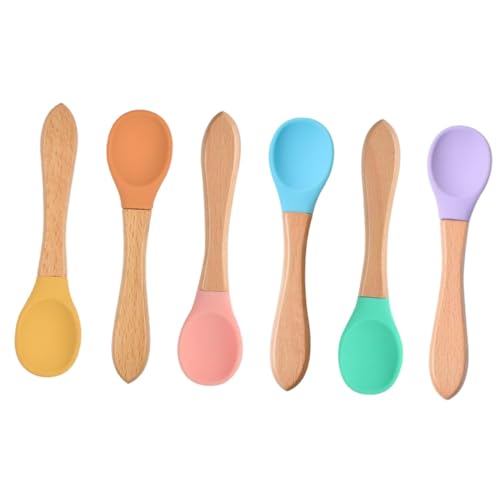 SUPVOX 6 Stück Teiliges Löffel aus Hitze und Kältebeständigem mit Ergonomischem Holzgriff Verschleißfest Buntes Design für Selbstständiges Essen Sicher und Schadstofffrei als zur Geburt von Supvox