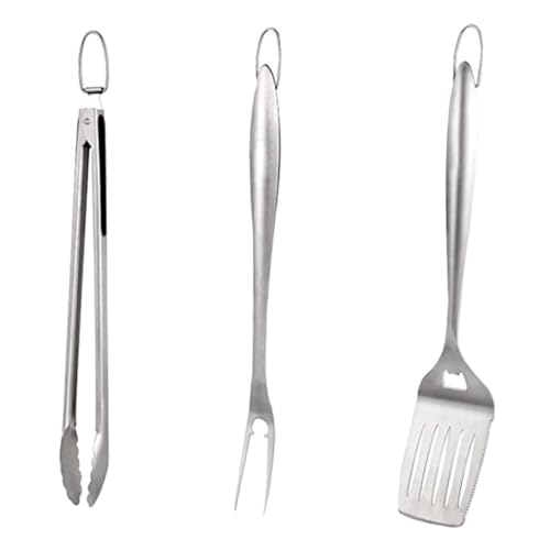 SUPVOX Edelstahl BBQ Grillbesteck Teilig mit Spatel Gabel Zange für Outdoor Camping Grillen Hitzebeständig Leicht zu Reinigen mit Aufhängevorrichtung für Garten und Picknick von Supvox