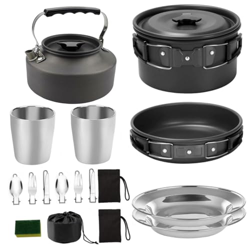 SUPVOX Multifunktionales Camping Kochgeschirr aus Personen Outdoor Kochgeschirr mit Faltbarem Griff Robust Langlebig und Hitzeschutz für Picknick und Wandern von Supvox
