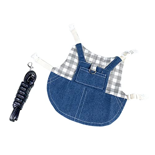 SUPVOX Verstellbares Kaninchen Geschirr Set mit Leine Leichtes Bunny Harness aus Blauem Jeansstoff und Schwarz weißem Plaid Atmungsaktiv Komfortabel für Kleine Haustiere für Spaziergänge von Supvox