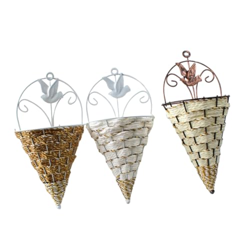 Supvox 3 STÜCKE Teiliges Rattan Wandkorb Handgewebte Hängekörbe zur Aufbewahrung Blumenampel Platzsparend Langlebig für Wohnraum und Hotel Wanddekoration Bunte Farbmischung von Supvox