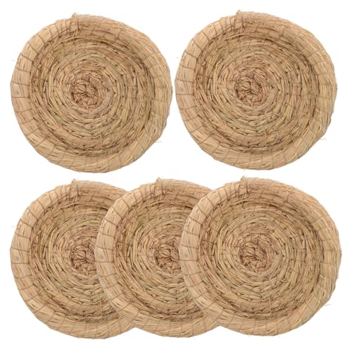 Supvox 5 Stück Teiliges Handgewebtes Haustier Schlafkissen aus Atmungsaktivem Stroh Robustes Waschbares Nest für Kaninchenkäfig Hühner und Vogelzubehör Natürliches Dekoratives Tierbett von Supvox