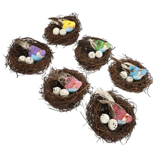 Supvox 6 Stück Teiliges Set Künstliches Vogelnest mit Bunten Rattan Nestern Deko für Garten Ostern Party Handgefertigt Leicht und Robust Natürliches Design Geeignet für Wellensittiche und von Supvox
