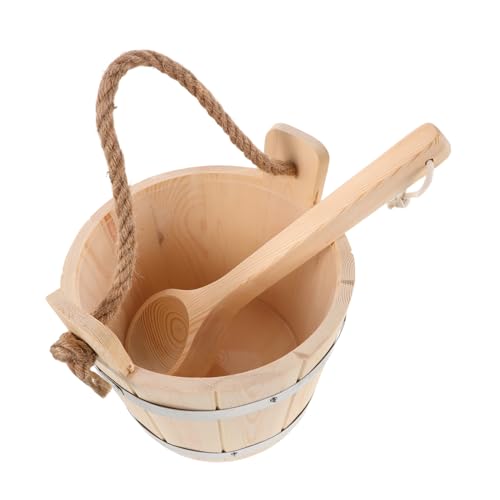 Supvox Sauna Eimer mit Schöpfkelle Hitzebeständig Ergonomischer Griff Traditioneller Sauna Wassertopf für Dampfbad und Spa Entspannung Vielseitig Nutzbar Tragbar von Supvox