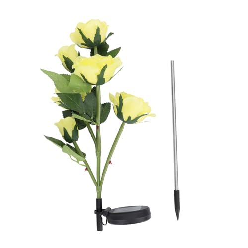 Supvox Solar LED Gartenlampe Gelbe Rosenblüten Außenleuchte Solarbetriebene Dekorative Gartenleuchte Energiesparend Wetterfest für Terrasse von Supvox