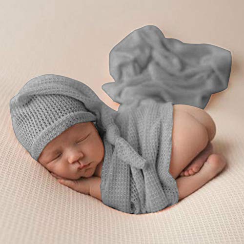 2 Stück DIY Neugeborenes Baby Fotografie Requisiten Set,Baby Fotoshooting Wraps & Fotografie Hut,Newborn Baby Wrap Decke + Baby Kleinkind Kostüm Hut Headwrap für 0-6 Monate Baby von Surakey