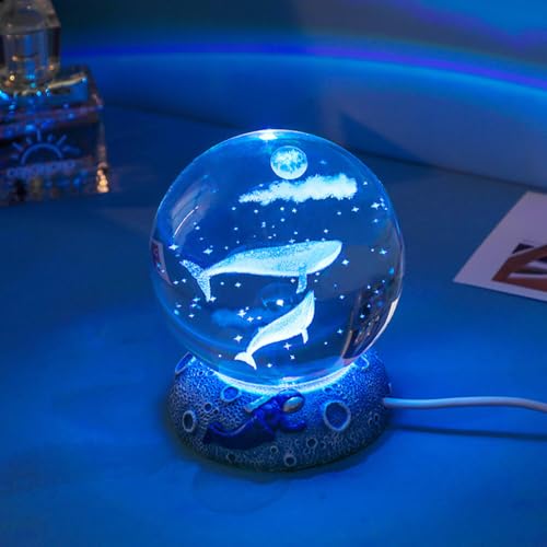 3D Kristallkugel Nachtlicht, Sonnensystem Glaskristallkugel mit Ständer USB Powered Kreative Nachtszene Astronomie LED Ball Lampe für Zuhause Tischdekorationen Geburtstag Weihnachtsgeschenke von Surakey