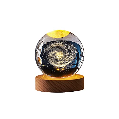 3D Kristallkugel Nachtlicht für Kinder,LED Ball Lampe,6cm Mond Kristallkugel mit Holzsockel,USB Aufladung Wal Saturn Sonnensystem Nachtlicht Lampe Geburtstags Weihnachts Geschenk für Jungen Mädchen von Surakey