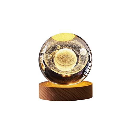 3D Kristallkugel Nachtlicht für Kinder,LED Ball Lampe,6cm Mond Kristallkugel mit Holzsockel,USB Aufladung Wal Saturn Sonnensystem Nachtlicht Lampe Geburtstags Weihnachts Geschenk für Jungen Mädchen von Surakey