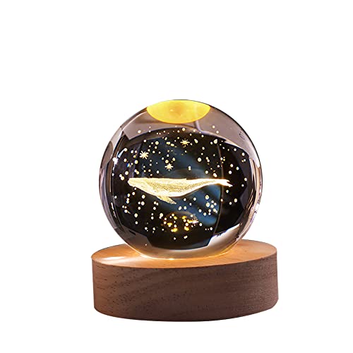 3D Kristallkugel Nachtlicht für Kinder,LED Ball Lampe,6cm Mond Kristallkugel mit Holzsockel,USB Aufladung Wal Saturn Sonnensystem Nachtlicht Lampe Geburtstags Weihnachts Geschenk für Jungen Mädchen von Surakey