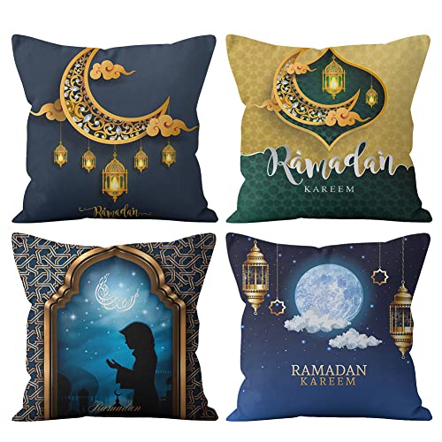 4 Stücke Ramadan Kissenbezug Kissenhülle Ramadan Dekoration Set Eid Mubarak Zierkissenbezüge Ramadan Dekorative Dekokissen Bezug für Eid Mubarak Dekoration Arabische Deko Sofa Wohnzimmer Kissen von Surakey