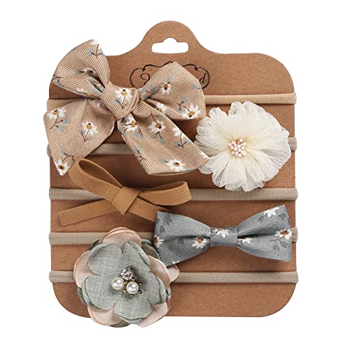 5 Stück Baby Stirnbänder Kinder Haarband mit Schleife Kopfbedeckung Baby Mädchen Nylon Blumen Stirnband Neugeborene Kleinkinder Haarbänder und Bögen Kinder Party Hochzeit Fotografie Haarschmuck von Surakey