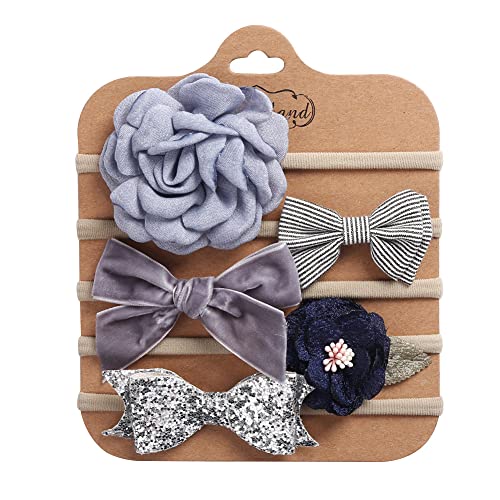 5 Stück Baby Stirnbänder Kinder Haarband mit Schleife Kopfbedeckung Baby Mädchen Nylon Blumen Stirnband Neugeborene Kleinkinder Haarbänder und Bögen Kinder Party Hochzeit Fotografie Haarschmuck von Surakey