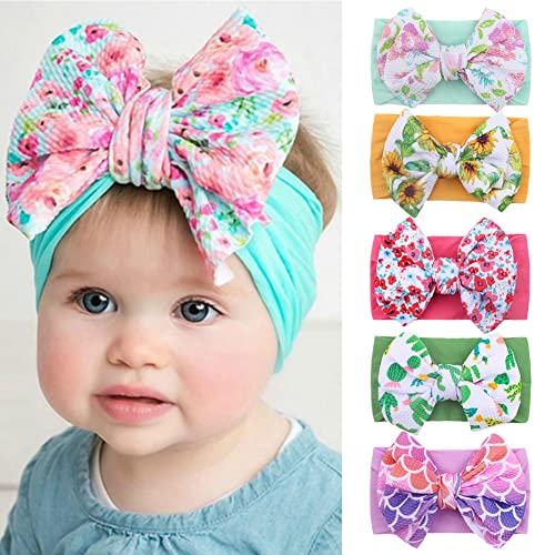 5 Stück Baby Stirnband, Elastisches Nylon Blumen Baby Haarband Mädchen Schleifen Stirnband, Neugeborene Haarband Taufe Stirnbänder Kopfband Haarschmuck für Kinder Kleinkind Säuglinge von Surakey