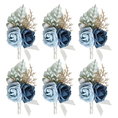 6 Stück Hochzeit Boutonniere Blumen Handgelenk Corsage Gästeanstecker Hochzeit Zubehör Künstliche Rose Blumen Anstecker Bräutigam Hochzeitsanstecker für Braut Brautjungfer Gäste Herren Damen Party von Surakey