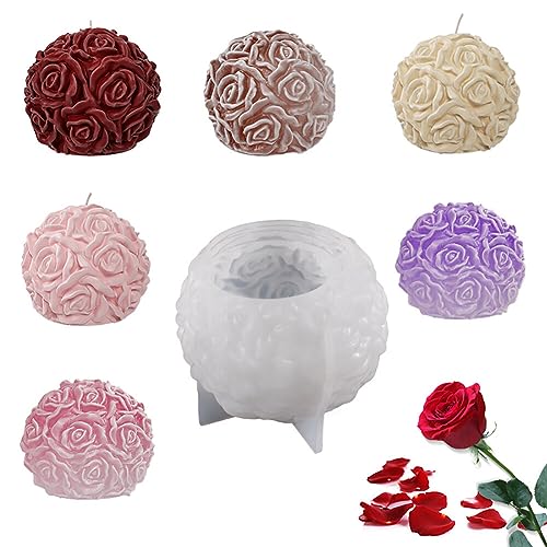 6 Stück Rosenkugel Kerzenform Silikon, Rosen Blumen Kerzenformen zum Gießen 3D Blume Kerzengießformen DIY Kerzen Silikonform Fondant Kuchenformen für Duftkerze Valentinstag Dekorative Ornamente von Surakey