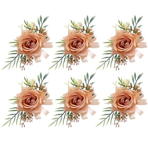 6 Stücke Hochzeit Boutonniere Blumen,Handgelenksblume,Boutonniere Hochzeit Zubehör,Boutonniere Braut,Ansteckblume,Blume Handgelenk Corsage,Wird Für Hochzeiten, Tanzpartys, Bankette, Jubiläen Verwendet von Surakey