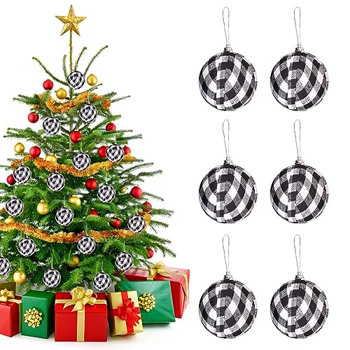 6er Set Christbaumkugeln Schwarz Weiß Karierte,7cm Weihnachtskugeln Christbaumschmuck Kugeln Kunststoff Weihnachtskugeln Weihnachtsdeko Set Bruchsicher Weihnachten Hängende Kugel Weihnachtsbaum Deko von Surakey