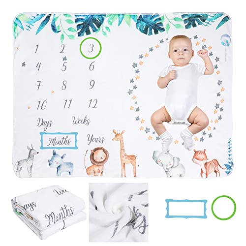 Baby Meilenstein Decke,Foto Monatsdecke Baby Monats Decke für Neugeborene Baby Junge oder Mädchen,Unisex Babydecke Monatsdecke Meilenstein Fotohintergrund Flanell Decke Baby Party-Geschenk 100X75CM von Surakey