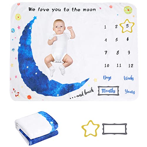 Baby Meilenstein Decke,Foto Monatsdecke Baby Monats Decke für Neugeborene Baby Junge oder Mädchen,Unisex Babydecke Monatsdecke Meilenstein Fotohintergrund Flanell Decke Baby Party-Geschenk 100X120CM von Surakey